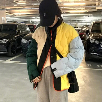 Парки Дамска мода Уличен стил Зима Топли пачуърк цвят Дебело сладко пълно палто Дамско универсално