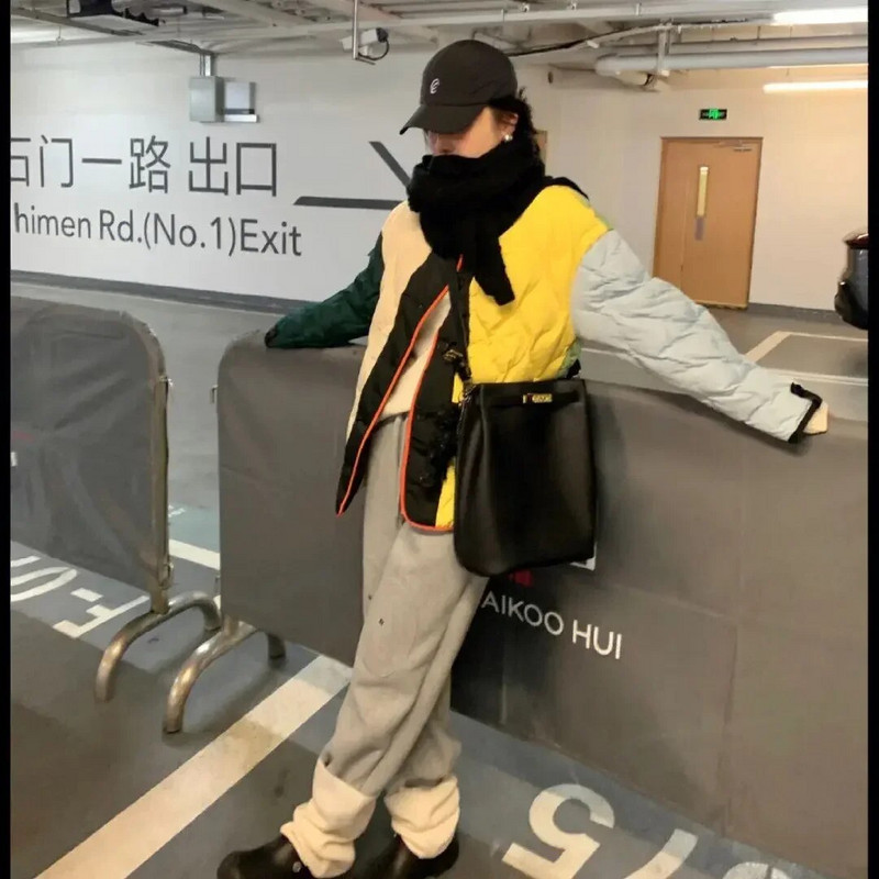 Parke Ženska moda Ulični stil Zima Održava toplinu Patchwork Boja Debeli slatki puni kaput Ženski prikladni