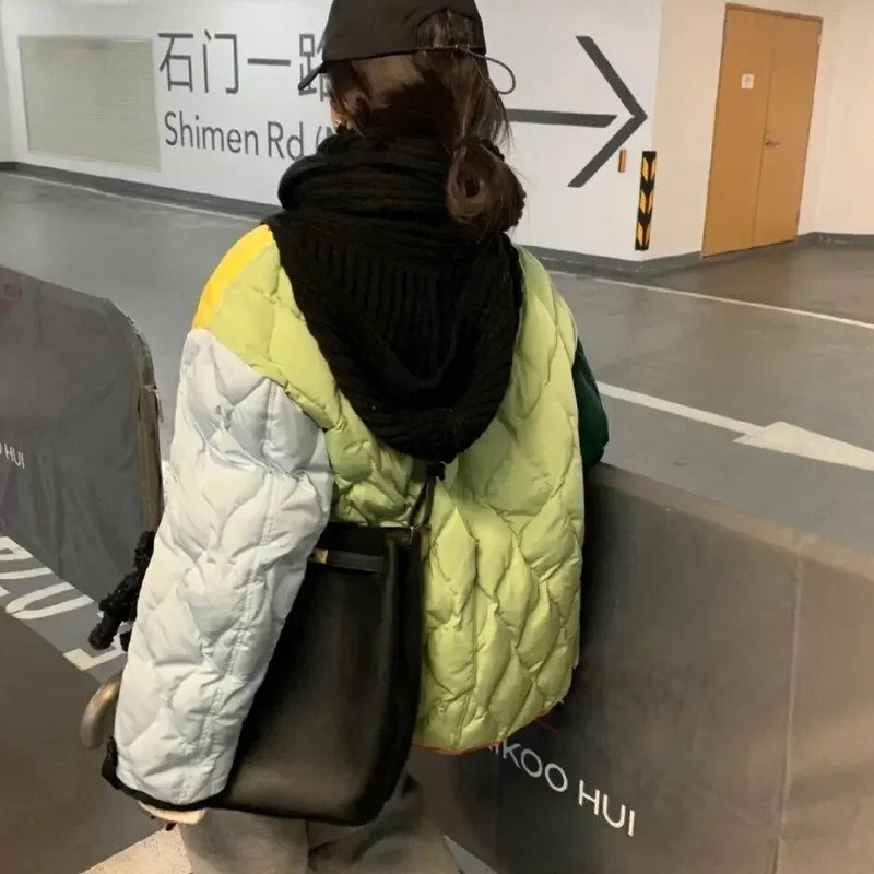 Parke Ženska moda Ulični stil Zima Održava toplinu Patchwork Boja Debeli slatki puni kaput Ženski prikladni