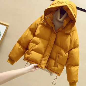 пухено дамско палто Дамско късо ватирано яке 2023 Корейски стил Свободно топло палто с памучна подплата Удебелено палто с памучна подплата