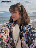 Lahtise lillega trükitud splaissiga mantel naistele pikkade varrukatega paks soe puuvillane jope 2023 elegantne sügistalvine vabaaja tänavarõivad