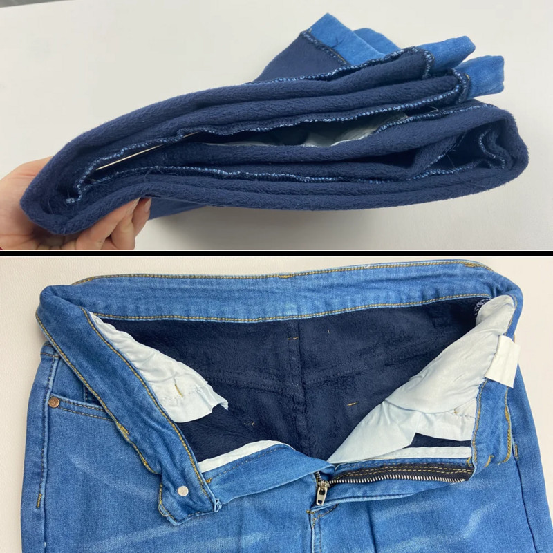 Mood Paksud soojad laia säärega teksad Naiste kõrge vöökohaga talvevaqueros pluss samet kottis püksid kontori daam pluus teksapüksid