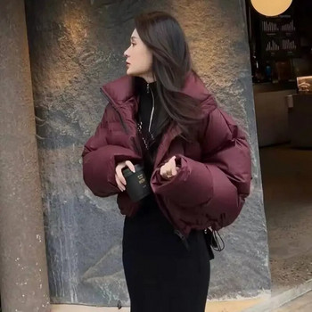 Дебели дамски паркове Зимни топли свободни пухкави палта Корейски якета с памучна подплата и яка, черни модни дамски дрехи
