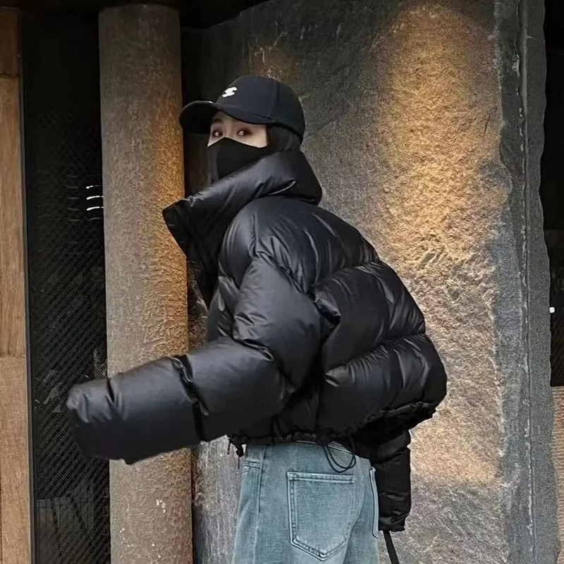 Paksud naiste parkad Talvised soojad lahtised punnis mantlid Puuvillane polsterdatud aluskrae Korea jakid, mustad moodsad naisteriided