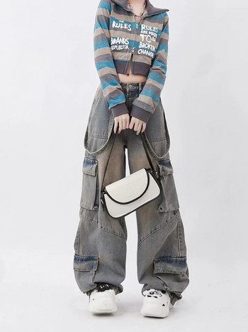Y2K Κορεάτικο Acubi Grunge Μπλε Τζιν Cargo Αισθητικό γοτθικό ψηλόμεσο φαρδύ τζιν φαρδύ παντελόνι ίσιο παντελόνι Γυναικεία ρούχα