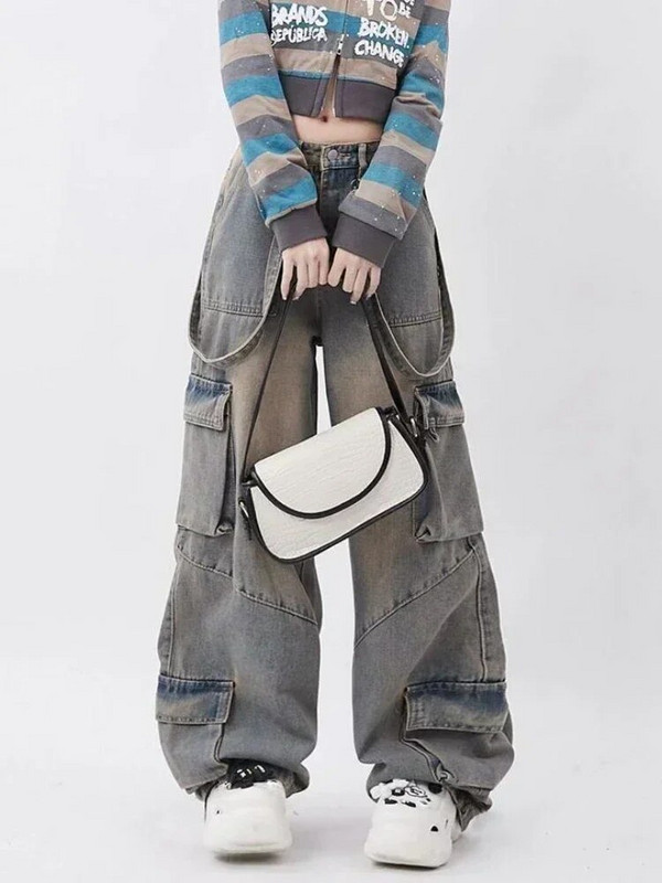 Y2K Κορεάτικο Acubi Grunge Μπλε Τζιν Cargo Αισθητικό γοτθικό ψηλόμεσο φαρδύ τζιν φαρδύ παντελόνι ίσιο παντελόνι Γυναικεία ρούχα
