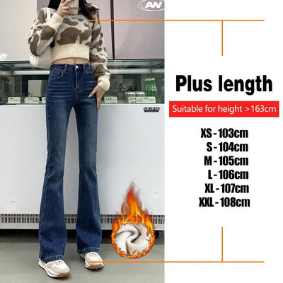 Talvised naiste fliisist flare teksad Stretch õhukesed sinised korea moe laia säärega Y2k püksid soojad paksud plüüsist sametist teksapüksid