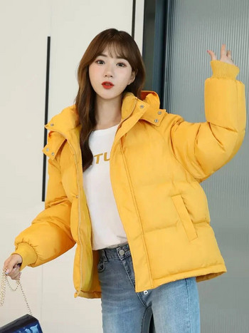 Свободно памучно палто Дамско 2023 Есен Зима Нова мода Корейски къси хлебни дрехи Дебели топли якета с подплата с качулка Feminina