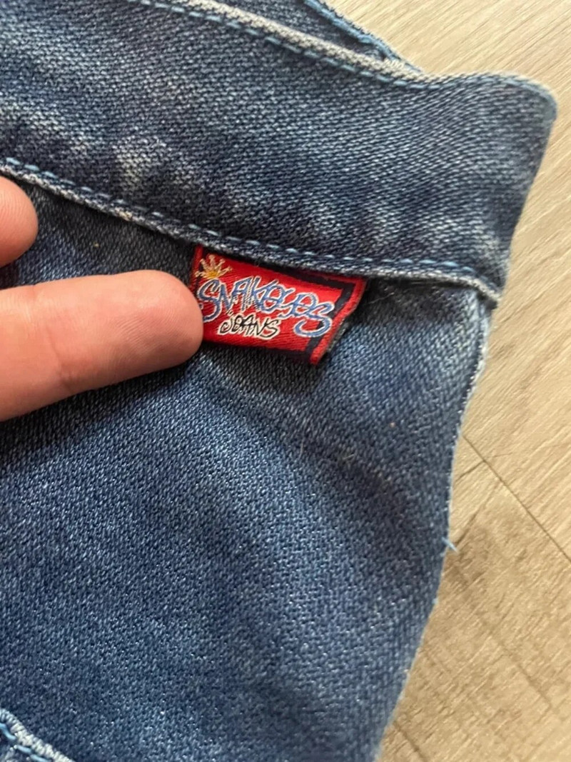 Y2k Teksad Harajuku Hip Hop Letter Graafiline Tikand Retrosinine Suuremõõdulised Baggy Teksad Sääre pikkusega püksid Uued gooti laiad püksid