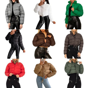 Дамски есенно-зимни топли дебели паркове Едноцветни якета с дълъг ръкав и яка с цип Палто Дамско подплатено палто Връхно облекло