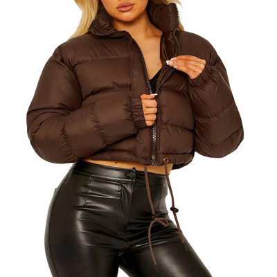 Γυναικεία φθινοπωρινά χειμωνιάτικα ζεστά χοντρά πάρκα μονόχρωμα μακρυμάνικο γιακά μπουφάν με φερμουάρ Παλτό Γυναικείο παλτό με επένδυση