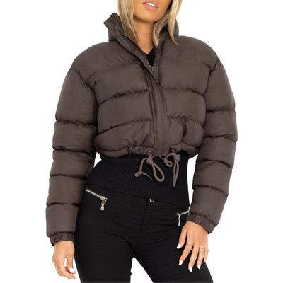 Γυναικεία φθινοπωρινά χειμωνιάτικα ζεστά χοντρά πάρκα μονόχρωμα μακρυμάνικο γιακά μπουφάν με φερμουάρ Παλτό Γυναικείο παλτό με επένδυση