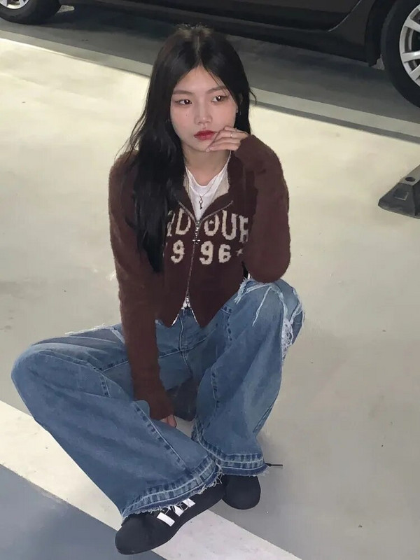 HOUZHOU Vintage 90ndate tänavarõivad, staar, sinised teksad, naiste Y2K grunge, segatud lapitehnika, ülemõõdulised laia säärega teksapüksid, naiste retro