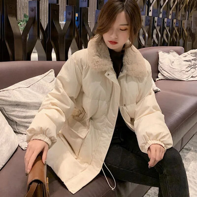 Xpqbb Korea mood Naiste talveparkid karusnahast kaelarihm paks soe lumi, polsterdatud parka Naiste tänava lahtised pikad sulelised puuvillased mantlid