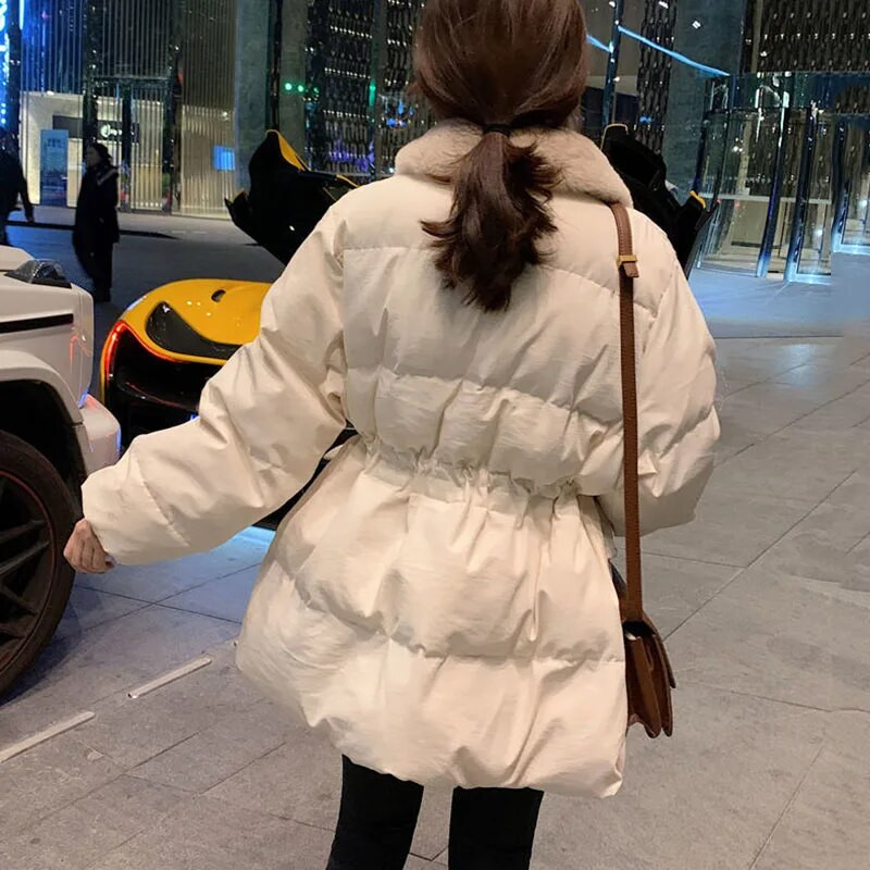 Xpqbb Korea mood Naiste talveparkid karusnahast kaelarihm paks soe lumi, polsterdatud parka Naiste tänava lahtised pikad sulelised puuvillased mantlid