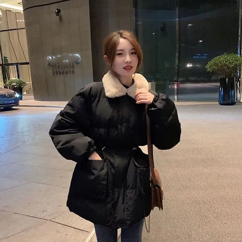 Xpqbb Korea mood Naiste talveparkid karusnahast kaelarihm paks soe lumi, polsterdatud parka Naiste tänava lahtised pikad sulelised puuvillased mantlid