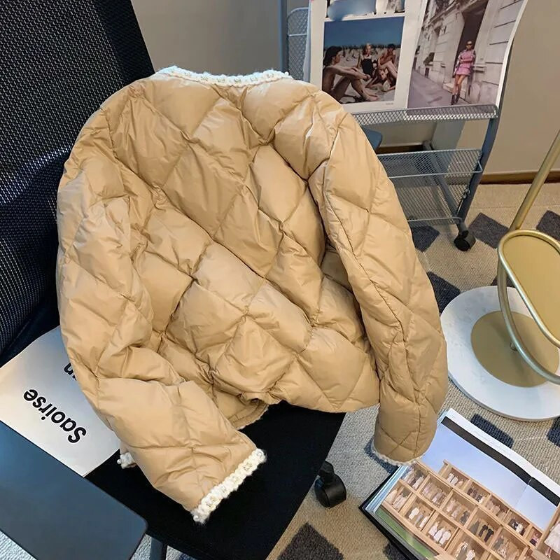 Xpqbb Pamučno podstavljene jakne u korejskom stilu Ženske jesensko-zimske lagane tople parke Ženska modna biserno bijela parka
