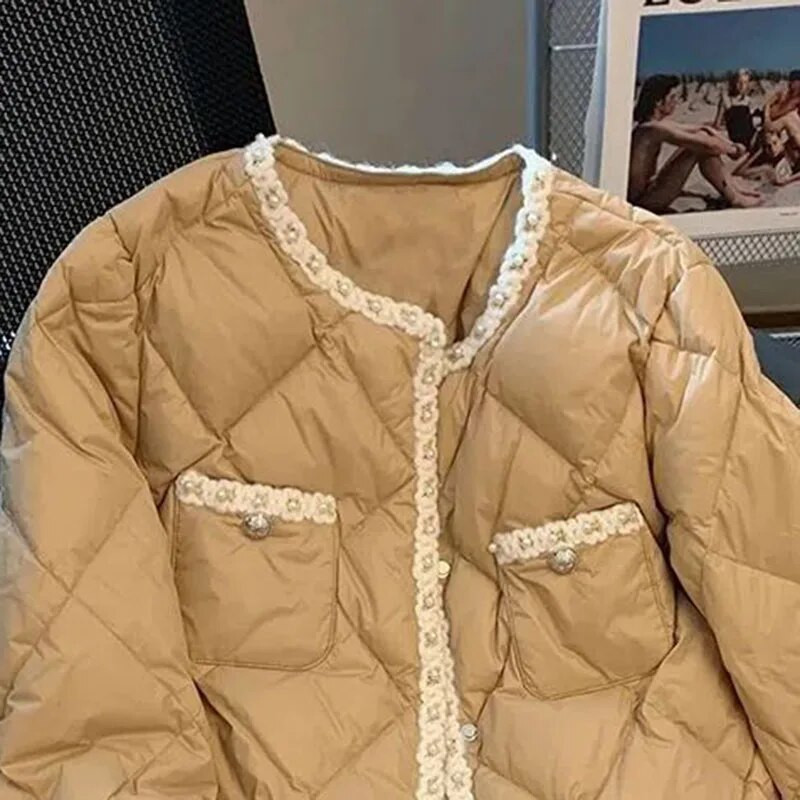 Xpqbb Pamučno podstavljene jakne u korejskom stilu Ženske jesensko-zimske lagane tople parke Ženska modna biserno bijela parka