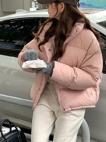 Thinken Parka Coat Дамско улично водолазка с дълъг ръкав Топло женско яке с памучна подплата 2023 Зимна мода PU дамско палто