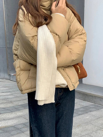 Thinken Parka Coat Дамско улично водолазка с дълъг ръкав Топло женско яке с памучна подплата 2023 Зимна мода PU дамско палто