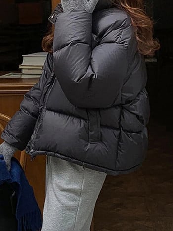 Thinken Parka Coat Дамско улично водолазка с дълъг ръкав Топло женско яке с памучна подплата 2023 Зимна мода PU дамско палто