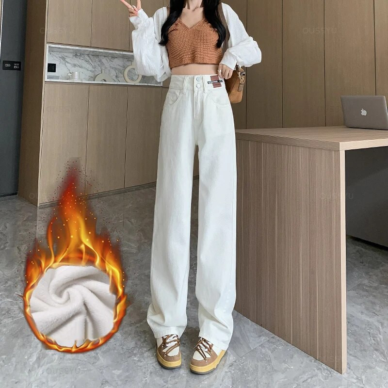 Talvised soojad naiste teksad Mood õhukesed paksud fliisist laienevad püksid kõrge vöökohaga elastsed kitsad samet pluss pikkusega naiste teksad