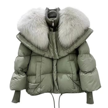 Fox Fur Collar Goose Down Jacket Γυναικείο κοντό Haining Χειμερινό παλτό 2023 Νέο Ψωμί Γυναικεία Ρούχα Χειμερινά Πάρκα