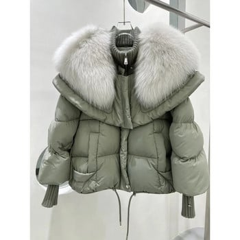 Fox Fur Collar Goose Down Jacket Γυναικείο κοντό Haining Χειμερινό παλτό 2023 Νέο Ψωμί Γυναικεία Ρούχα Χειμερινά Πάρκα