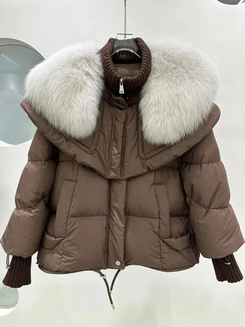 Fox Fur Collar Goose Down Jacket Γυναικείο κοντό Haining Χειμερινό παλτό 2023 Νέο Ψωμί Γυναικεία Ρούχα Χειμερινά Πάρκα