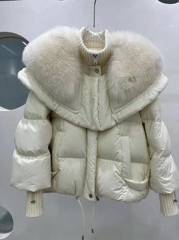 Fox Fur Collar Goose Down Jacket Γυναικείο κοντό Haining Χειμερινό παλτό 2023 Νέο Ψωμί Γυναικεία Ρούχα Χειμερινά Πάρκα