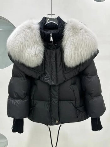 Fox Fur Collar Goose Down Jacket Γυναικείο κοντό Haining Χειμερινό παλτό 2023 Νέο Ψωμί Γυναικεία Ρούχα Χειμερινά Πάρκα