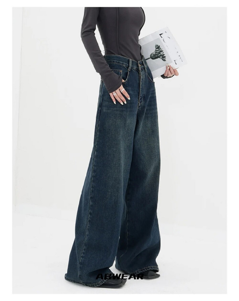 Retro tumedad laia säärega Baggy teksad Y2k sügis Uued lahtised vintage teksapüksid naistele Sirged suured püksid Sügis Y2K tänavarõivad