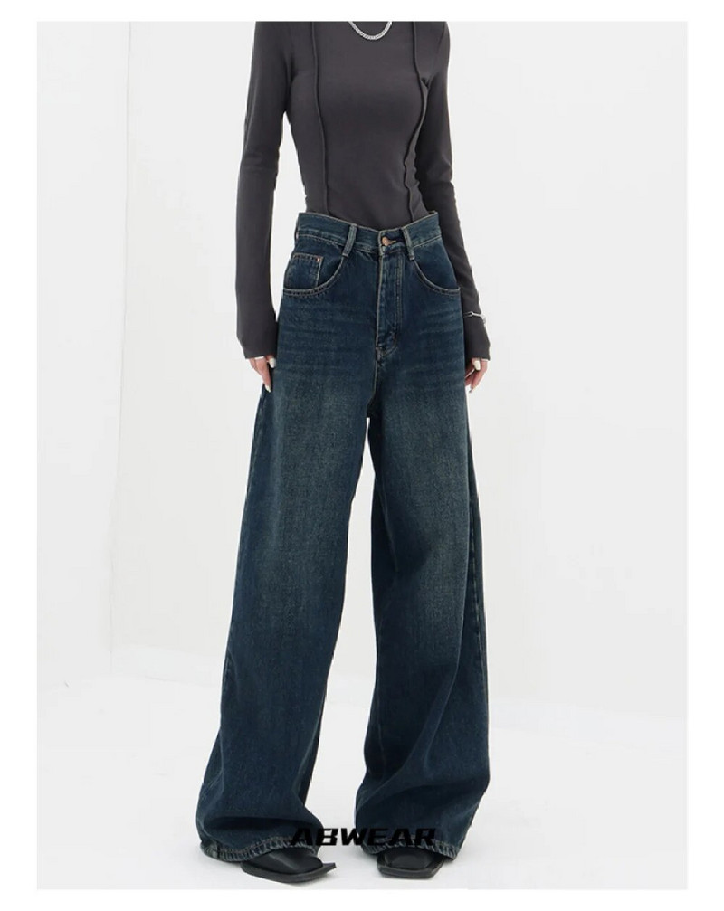 Retro tumedad laia säärega Baggy teksad Y2k sügis Uued lahtised vintage teksapüksid naistele Sirged suured püksid Sügis Y2K tänavarõivad