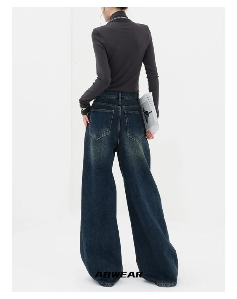 Retro tumedad laia säärega Baggy teksad Y2k sügis Uued lahtised vintage teksapüksid naistele Sirged suured püksid Sügis Y2K tänavarõivad