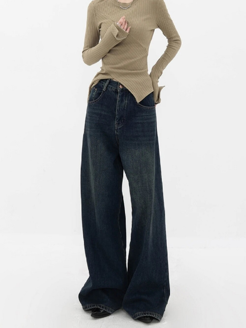 Retro tumedad laia säärega Baggy teksad Y2k sügis Uued lahtised vintage teksapüksid naistele Sirged suured püksid Sügis Y2K tänavarõivad