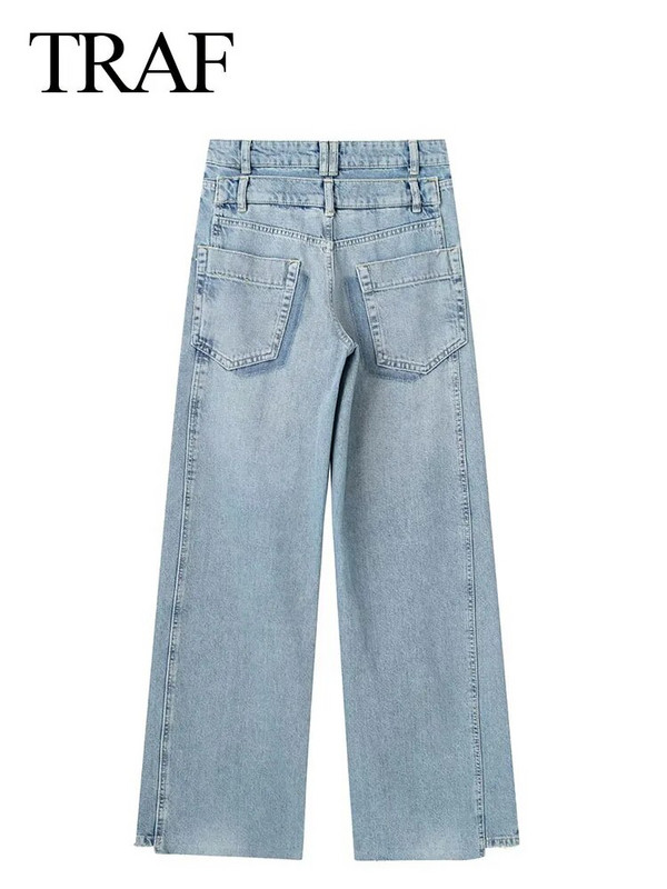 TRAF 2023 Γυναικεία μόδα Ψηλόμεση Vintage Άνοιξη Casual Street Slim Patchwork Τζιν παντελόνι Γυναικείο φαρδύ τζιν μακρύ παντελόνι