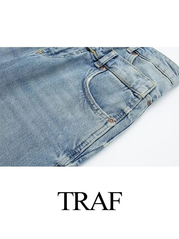 TRAF 2023 Γυναικεία μόδα Ψηλόμεση Vintage Άνοιξη Casual Street Slim Patchwork Τζιν παντελόνι Γυναικείο φαρδύ τζιν μακρύ παντελόνι