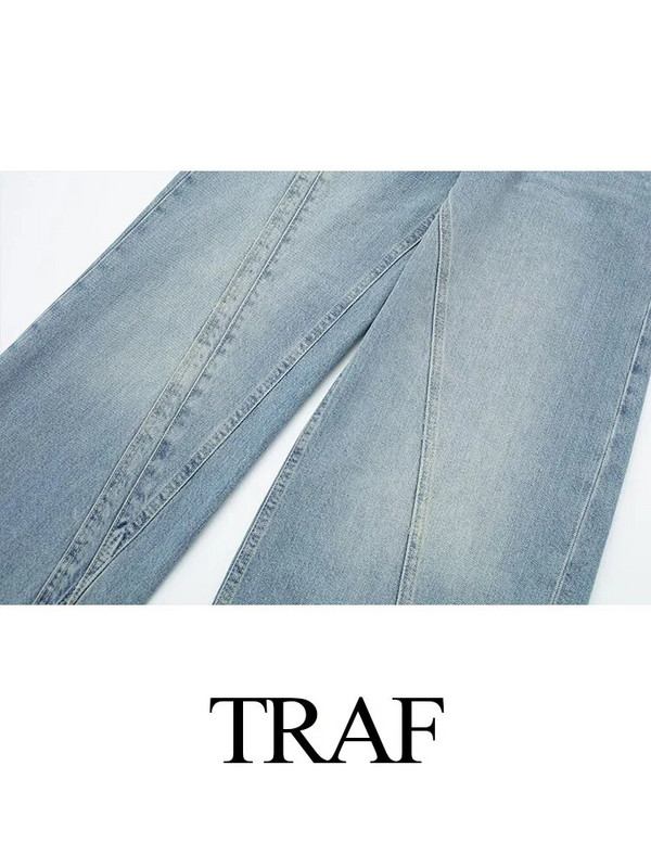TRAF 2023 Γυναικεία μόδα Ψηλόμεση Vintage Άνοιξη Casual Street Slim Patchwork Τζιν παντελόνι Γυναικείο φαρδύ τζιν μακρύ παντελόνι