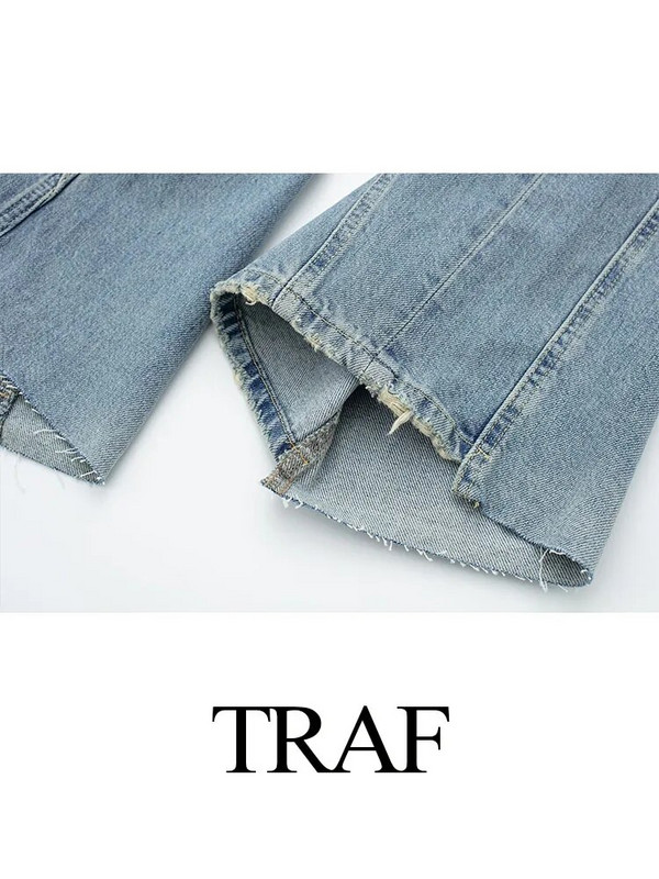 TRAF 2023 Γυναικεία μόδα Ψηλόμεση Vintage Άνοιξη Casual Street Slim Patchwork Τζιν παντελόνι Γυναικείο φαρδύ τζιν μακρύ παντελόνι
