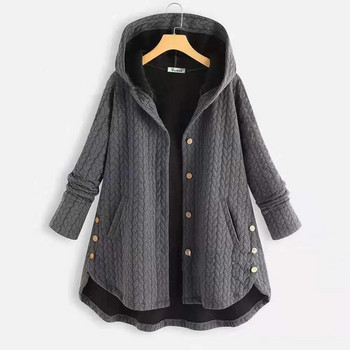 Дамски памучни палта Дамски пачуърк якета с копчета Дамско плетено плюшено палто Връхни дрехи с качулка Femme
