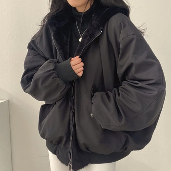 2023 Autumn Thicken Parkas Γυναικεία casual με κουκούλα Χειμερινό άνετο διπλό στρώμα σε κορεατικό στιλ Απλά μασίφ, ζεστά χαριτωμένα παλτό