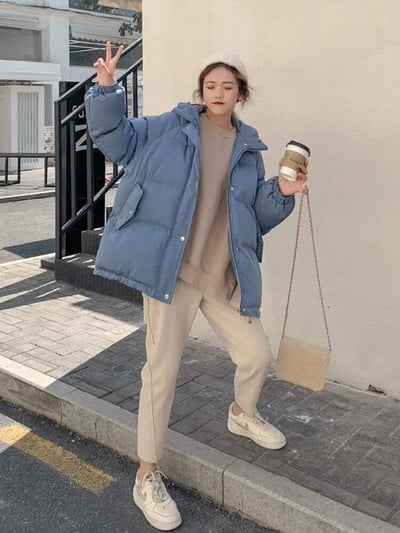 Nova 2020. Ženska kratka jakna Zimska debela pamučna podstavljena jakna s kapuljačom Ženske korejske široke jakne na pufere Ženska prevelika vanjska odjeća