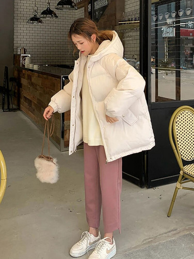 Nova 2020. Ženska kratka jakna Zimska debela pamučna podstavljena jakna s kapuljačom Ženske korejske široke jakne na pufere Ženska prevelika vanjska odjeća