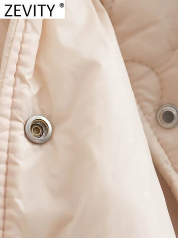 ZEVITY 2022 Дамска мода със стойка, яка и шарка на цветя, Памучно подплатено яке, Палто, Дамско връхно облекло с джобове, шикозни горнища с копчета CT2761