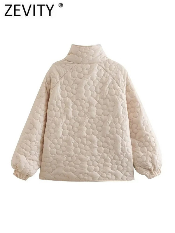 ZEVITY 2022 naiste moekas krae lillemustriga puuvillane polsterdatud jope, naiste taskud, ülerõivad šikkad nööpidega topsid CT2761