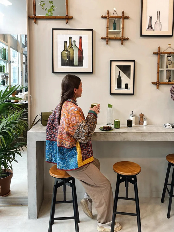 Vintage Patchwork Paks puuvillane jope Naiste avara taskuga pikkade varrukatega 2023. aasta sügistalve jope Naistele O-kaelusega naiste välirõivad Uus