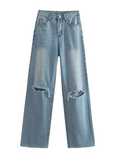 Tangada 20223 Ženske plave poderane traperice Hlače Hlače s džepovima i gumbima Ženske duge traper hlače 4M329X