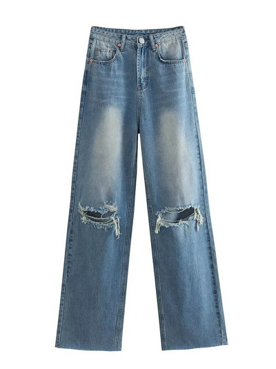 Tangada 20223 Ženske plave poderane traperice Hlače Hlače s džepovima i gumbima Ženske duge traper hlače 4M329X