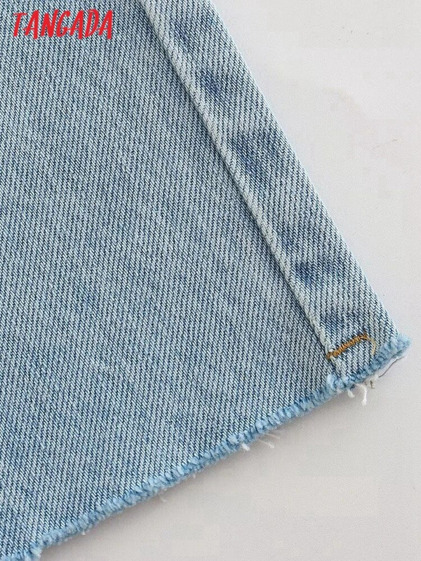 Tangada 20223 Ženske plave poderane traperice Hlače Hlače s džepovima i gumbima Ženske duge traper hlače 4M329X