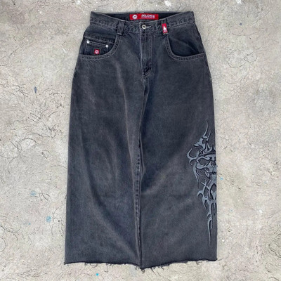 Y2K Farmer Hip Hop Retro Koponya Hímzés Baggy Farmer Fekete nadrág Férfi Női Új Harajuku Goth Magas derekú Széles nadrág Utcai ruházat